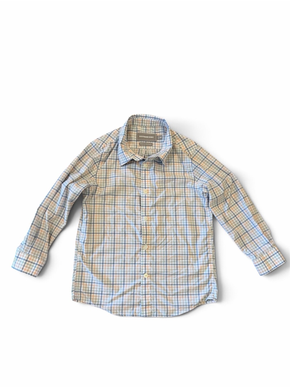 Boys Long-Sleeve Plaid Button-Down Shirt - Blue & Tan